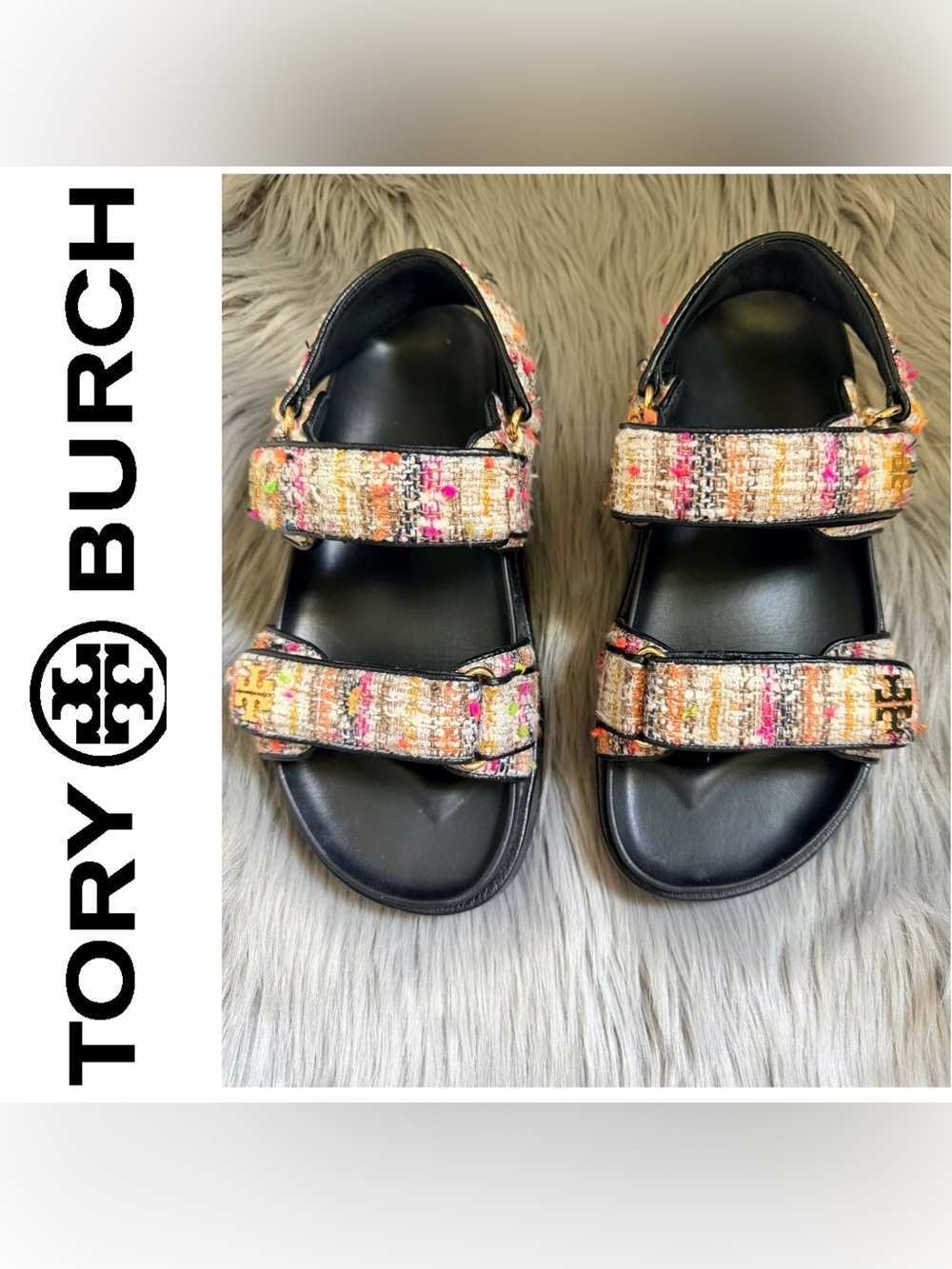 Tory Burch Kira Sport Sandal Women
Size 6.5 Tweed Pink/Black